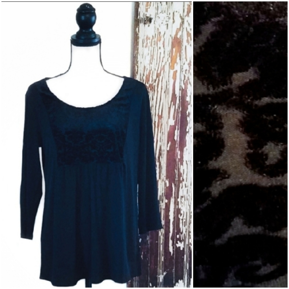 Kim Rogers Burn Out Velvet Top Black Size M